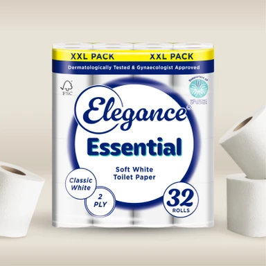 Elegance Essential Soft White Toilet Tissue, 2-Ply, 32 Rolls