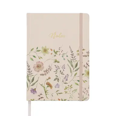 Jubiluu A5 Elegant Fabric Hardcover Lined Notebook - 96 Sheets (100g offset paper), Bookmark & Elastic Band - Classic Cream Ruled Journal for Writing, School, Office, and Gifts-Wildflower Field