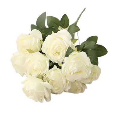 Yuejia 1Pc 18.89in/48cm Artificial Roses Flowers Arrangement Silk Bouquet for Home Office Parties Bridal and Wedding Decoration(white)