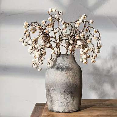 1pc/18.3cm7.2in, Rustic Farmhouse Ceramic Flower Vase, 18cm, Boho Vase for Home Decor, Terracotta Vase for Living Room, Table, Shelf, Fireplace Decor, Farmhouse, Grey