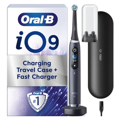 Oral-B iO9 Adult Electric Toothbrush, App Connected, 1 Toothbrush Head & Charging Travel Case, 7 Modes with Teeth Whitening, 2 Pin UK Plug, Black