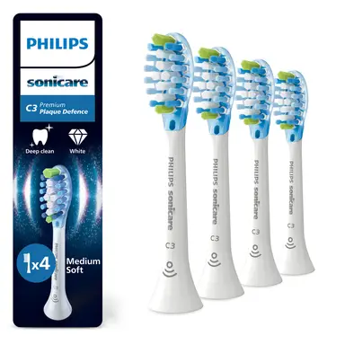 Philips Sonicare C3 Premium Plaque Defence Replacement Toothbrush Heads – Deep-Cleaning Flexing Sides, 4 Pack – HX9044/87