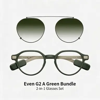 Even Realities - Even G2 A Grün (Panto) + Clip & Pouch Grün Panto Bundle - Alltagsgerechte Display-Smart-Glasses mit Clip-Sonnenblende, Kamerafrei, Datenschutz-First, 2-Tage-Akku, Leistungsstarke Funktionen zur Erweiterung Ihrer Sicht und zum Ermöglichen Ihres Tages (Conversate | Übersetzen | Teleprompt | Even AI | Gesundheit | Navigation | Dashboard | Benachrichtigung | QuickList)