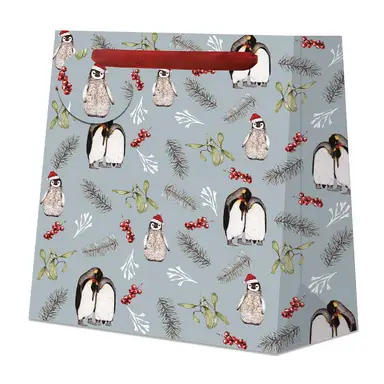 Toasted Crumpet Penguins French Blue Large Gift Bag