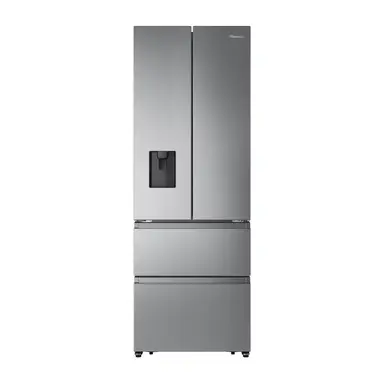 Hisense RF632N4WIE French Door Kühl-Gefrierkombination/ NoFrostPlus/ Inverter-Kompressor/ Wasserspender/ CrispZone/ 200 cm/ Kühlschrank 336 l/ Gefrierschrank 149 l/ 38 dB/ 295 kWh/ Jahr/ Inox-Look [Energieklasse E]