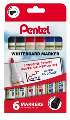 Pentel Whiteboard Marker Bullet Tip Assorted Pack of 6