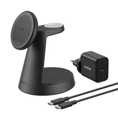 Anker MagGo kabellose Ladestation (3-in-1 Dock-Ständer), Kabel- und Ladegerät-Bundle (G) stationär - Europa (UK-Stecker nicht enthalten)