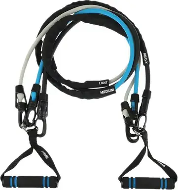 3-in-1 Weerstandsband - Latex 120cm met gemakkelijk aanpasbare clips om banden toe te voegen of te verwijderen voor de gewenste weerstandsniveaus, schuimhandvatten, ideaal voor arm curls.