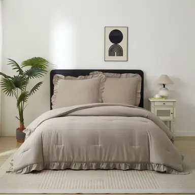 Meeallhome  Comforter Set  Vintage Ruffle Bed Set 260*220cm/60*80cm*2 Wheat-colored