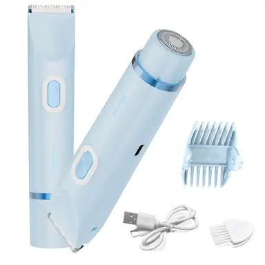 Electric Shaver for Women, 2-in-1 Electric Razor for Womens Legs Underarm Face Pubic Hairs, Rechargeable Razor Body Hair Trimmer Wet & Dry Use,Blue