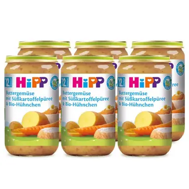 HiPP Menü Buttergemüse mit Süßkartoffelpüree und Bio-Huhn (ab 1 Jahr) Multipack 6 x 250 g