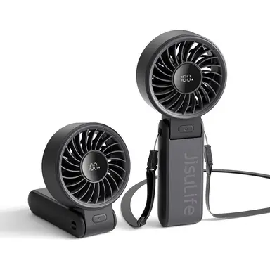 JISULIFE Portable Handheld Fan Life 7, 5000mAh Rechargeable, High-Power Motor, LED Display, 19.5 Hrs Cooling, 5 Speed, Foldable Design, 3-IN-1 , Black