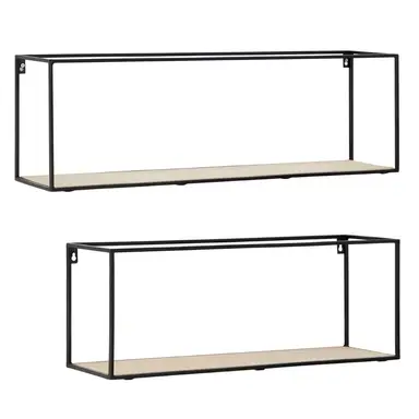 Interiors by Premier Wall Décor Brixton Rectangle Wood Shelves Black/Natural 2pcs