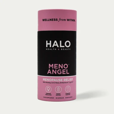 HALO MENO ANGEL Menopause Support Capsules - with Soy Isoflavones, Ginseng & Bacopa, Hot Flashes & Brain Fog Relief, 90 Capsules