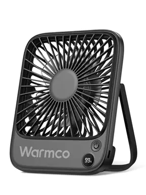 Warmco Tragbarer Reiseventilator 5000 mAh, ultraflach, wiederaufladbarer Akku, kleiner Schreibtischventilator, leise Personalventilatoren mit 4 Geschwindigkeitsstufen und 180° Neigung, für Büro, Camping, Kreuzfahrt und Outdoor, Schwarz
