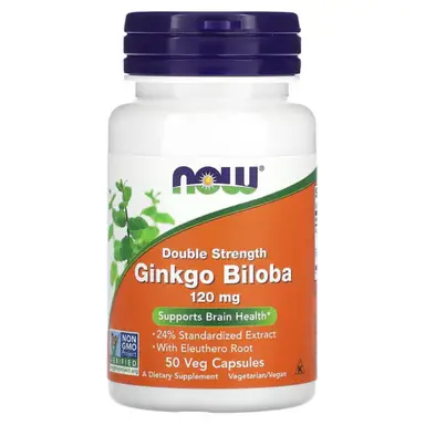 NOW Foods Ginkgo Biloba Double Strength, 120mg - 50 Vegan Capsules