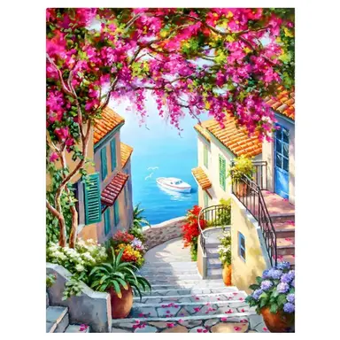 JU7CER 5D-Diamant-Malset für Erwachsene - Küstenlandschaft | Anfängerfreundliches DIY-Kristall-Stickerei-Set | 12×16 Zoll (30×40cm)