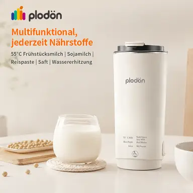 Plodon Mini elektrische Sojamilchmaschine für unterwegs, 300 ml tragbare Reise-Heiz- und Mixbecher mit 9-Stunden-Vorwahl. Geeignet für Sojamilch, Frühstücksmilch bei 55 °C, Reispaste, Saft und kochendes Wasser, mit Selbstreinigungsfunktion, Edelstahl