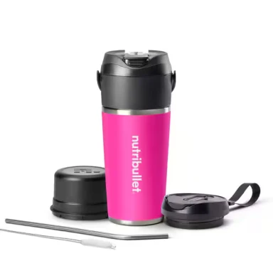 nutribullet®  Flip NBP016BP, tragbarer Mixer mit isoliertem Edelstahl Thermobecher (590 ml), wiederaufladbar für 14+ Mixvorgänge, hält Getränke 24 Stunden kalt, Eiscrusher, 2-in-1 Mini Mixer to-go, USB-C-Ladefunktion, Magenta Pink