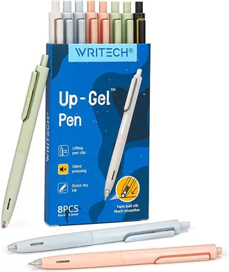 WRITECH Lot de 8 stylos à encre gel noire - 0,5 mm