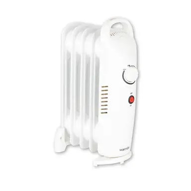 Warmlite 5 Fin Oil Filled Radiator, 650W, Adjustable Thermostat, Overheat Protection, Compact Portable Design - White, WL43002YW