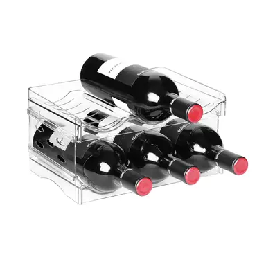 Boxedhome Plastic Wine Rack, 2-Layers-6-Bottles-Transparent, Stackable, Wine Storage Rack for Kitchen, Fridge, Office