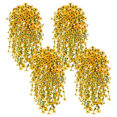 4Pcs 28.7in/72.8cm
Artificial Hanging Flowers for Outdoors Fake Plants Decoration,Faux Silk Colorful Daisy Eucalyptus Realistic for Outside Home Planter Porch Patio Yard Decor(yellow)