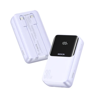 Mokin Powerbank 30 W 20.000 mAh mit integrierten dualen Kabeln, lila