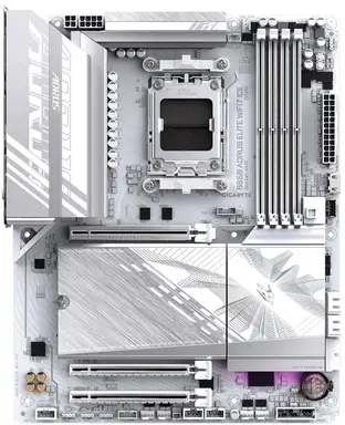Carte mère GIGABYTE B850 AORUS Elite Wi-Fi 7 Ice - pour processeurs AMD Ryzen série 9000, VRM numérique 14+2+1 phases, DDR5 jusqu'à 8200 MHz (OC), 1 x M.2 PCIe 5.0 + 2 x M.2 PCIe 4.0, LAN 2,5 GbE, USB 3.2 Gen 2x2