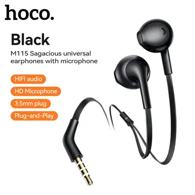 M115 Sagacious Universal Earphones with Microphone - Black