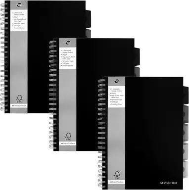 Pukka Pads A4 Black Project Book, Pack of 3