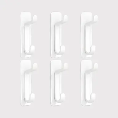 JORDAN&JUDY No-Drill Strong Adhesive Hooks, 6-Pack, Stainless Steel, Damage-Free, Over-Door Storage, White