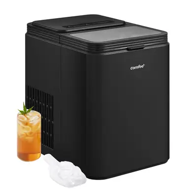 COMFEE' RCI12BL1UK(E) Countertop Ice Maker, 12kg in 24H, 8 Ice Bullets in 6-9 minutes, 2 Bullet Ice Sizes, Self-Cleaning Ice Machine with Ice Scoop & Basket, Suitable for Home/Kitchen/Office/Party