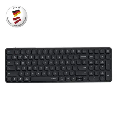 Rapoo E9710M Ultradünne Bluetooth-Tastatur, kompatibel mit bis zu 4 Systemen, 90 Tage Akkulaufzeit, kompaktes Layout mit Nummernblock, USB-C-Ladeanschluss, Aluminium-Oberseite – Deutsches Layout – Schwarz