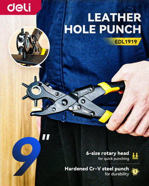 deli 9-Inch Leather Hole Punch Plier (6 Sizes)，Industrial-Strength Construction & Precision-Cut Holes