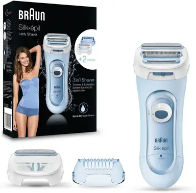 BRAUN Silk-épil 5 Lady Shaver, 3-in-1 Wet & Dry Electric Shaver, Trimmer & Exfoliation System, 100% Waterproof, 5-160, Blue, Top Gift Picks