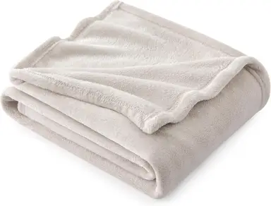 Bedsure Flannel Blanket - Solid Natural, 130x150cm, 1 Piece, 100% Polyester