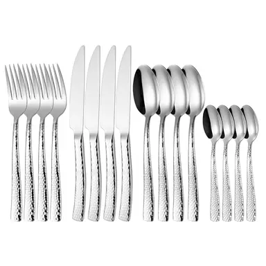Fangyuan 16 Pieces Cutlery Set Silvery Stainless Steel with Knife, Fork, Spoon, High-Quality Stainless Steel Cutlery, Dishwasher Safe Kitchen Set Texture
