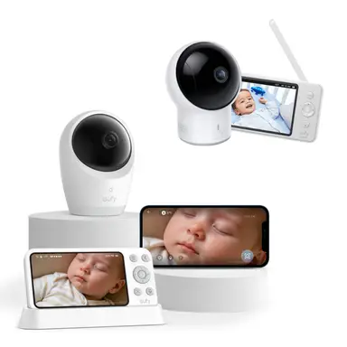 eufy Babyphone mit Kamera, E21, 4K UHD, 5 Zoll Display (720p), Hybrid-WLAN/Offlinemodus, App- und Gerätebedienung, Schwenk-/Neigefunktion, 8x Zoom, tragbare Kamera mit Akku