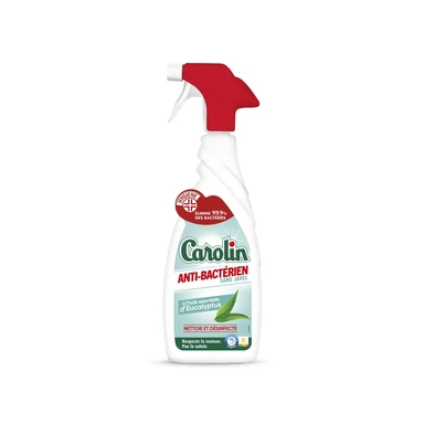 CAROLIN Spray Anti-Bacterien Sans Javel Huile Essentielle Eucalyptus 650Ml