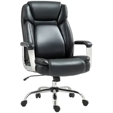 HOMCOM Ergonomic Office Chair, Heavy Duty Faux Leather Desk Chair with Tilt Function, Adjustable Height, 227kg 500LBS Swivel Computer Chair for Home Study, Black