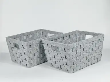 KEVAHOME SET OF 2 FELT WOVEN LARGE STORAGE BASKETS-LIGHT GREY 15x11x8.25"H
