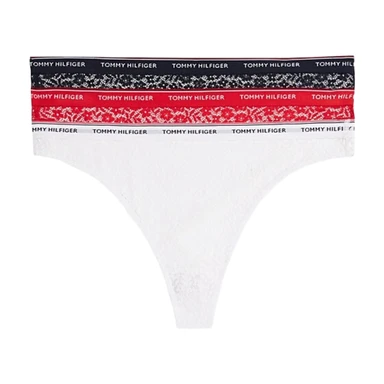 Tommy Hilfiger PREMIUM ESSENTIALS 3 PACK THONG LACE (EXT SIZES)Desert Sky/White/Primary Red LG