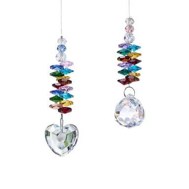 JU7CER 2PCS Rainbow Heart Crystal Ball Pendant - Heart-Shaped Prism Colorful Bead Ornament, Window Decor for Weddings, Christmas Must-Have