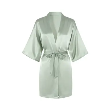 IZURIA mid-sleeved light green silk-like bathrobe  L
