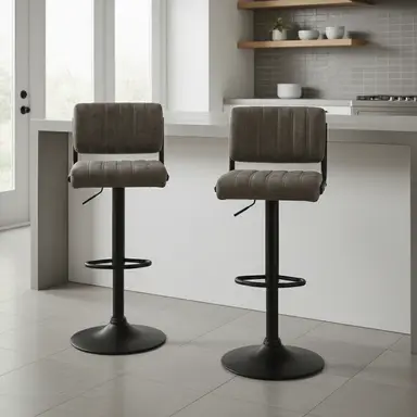 Bar Stools Paris Faux Distressed Leather Adjustable Height Grey 2pcs