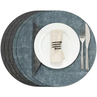 14.9" Round Placemats , Dual-Sided Faux Leather Heat Resistant Table Mats, Waterproof Oilproof Washable Protective Table Placemats , Wipeable Vinyl for Indoor & Outdoor Use,6pcs