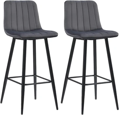 CLIPOP Velvet Bar Stools with Backrests Set of 2,  Matte Black Metal Legs, 2 PCS Kitchen Counter Bar Stools (65 cm Seat Height) 051 Grey