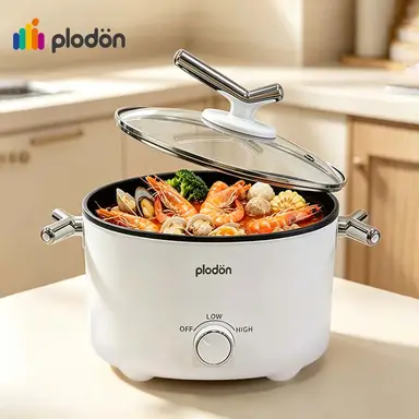 plodon Marmite électrique 2,0 L, portable, multifonction et antiadhésive, 1000 W, cuiseur de nouilles rapide, wok, mijoteuse, pour steak, œuf, nouilles ramen, soupe d’avoine, avec double contrôle de la puissance