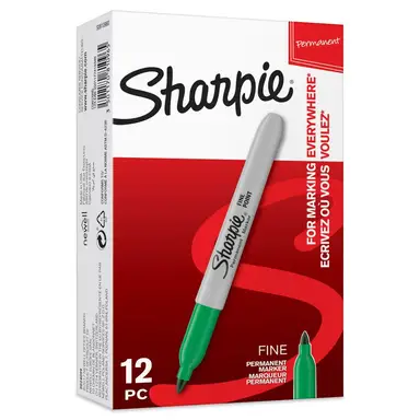 Sharpie Permanent Marker Fine Tip Green, Pack of 12